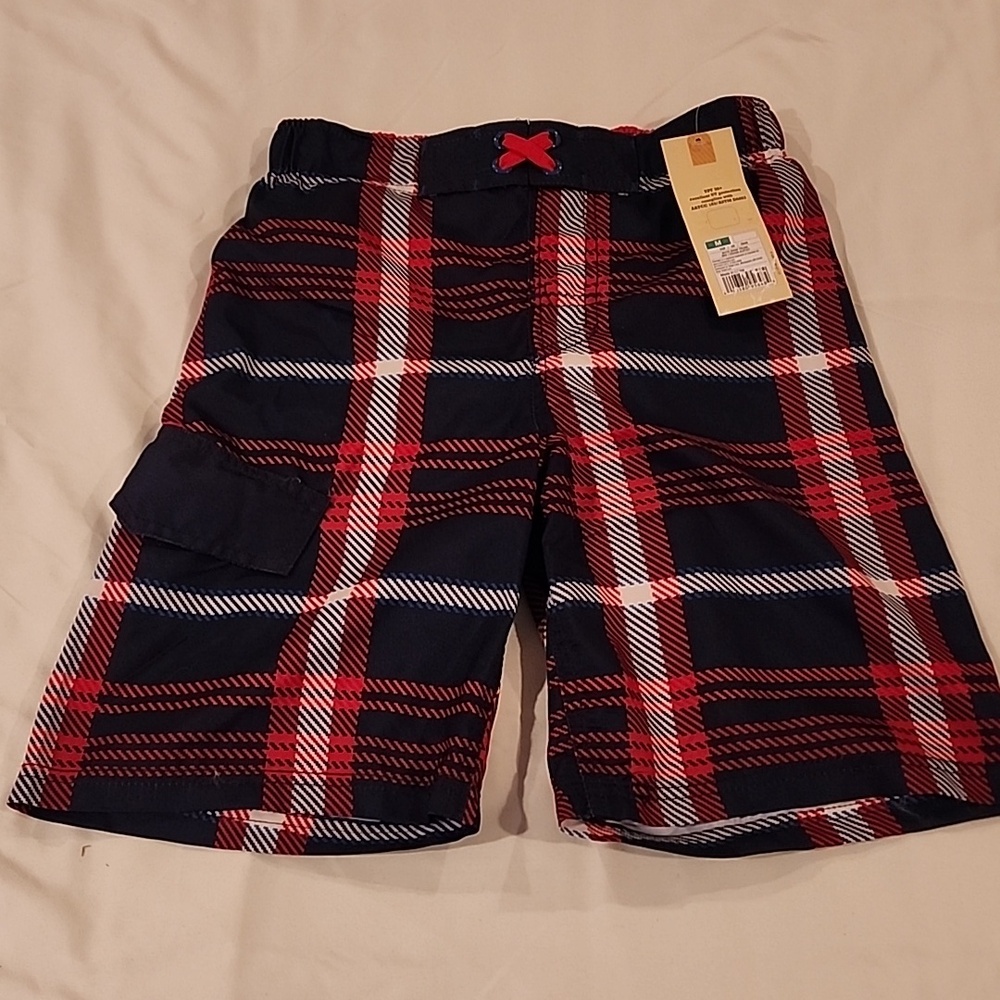 Cherokee Red and White Swim Trunks with Mesh Liner. Size Medium